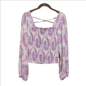 GOOD LUCK GEM BALLOON SLEEVE TIE DYE SQUARE NECK TOP BLOUSE SIZE M EUC LIKE NEW